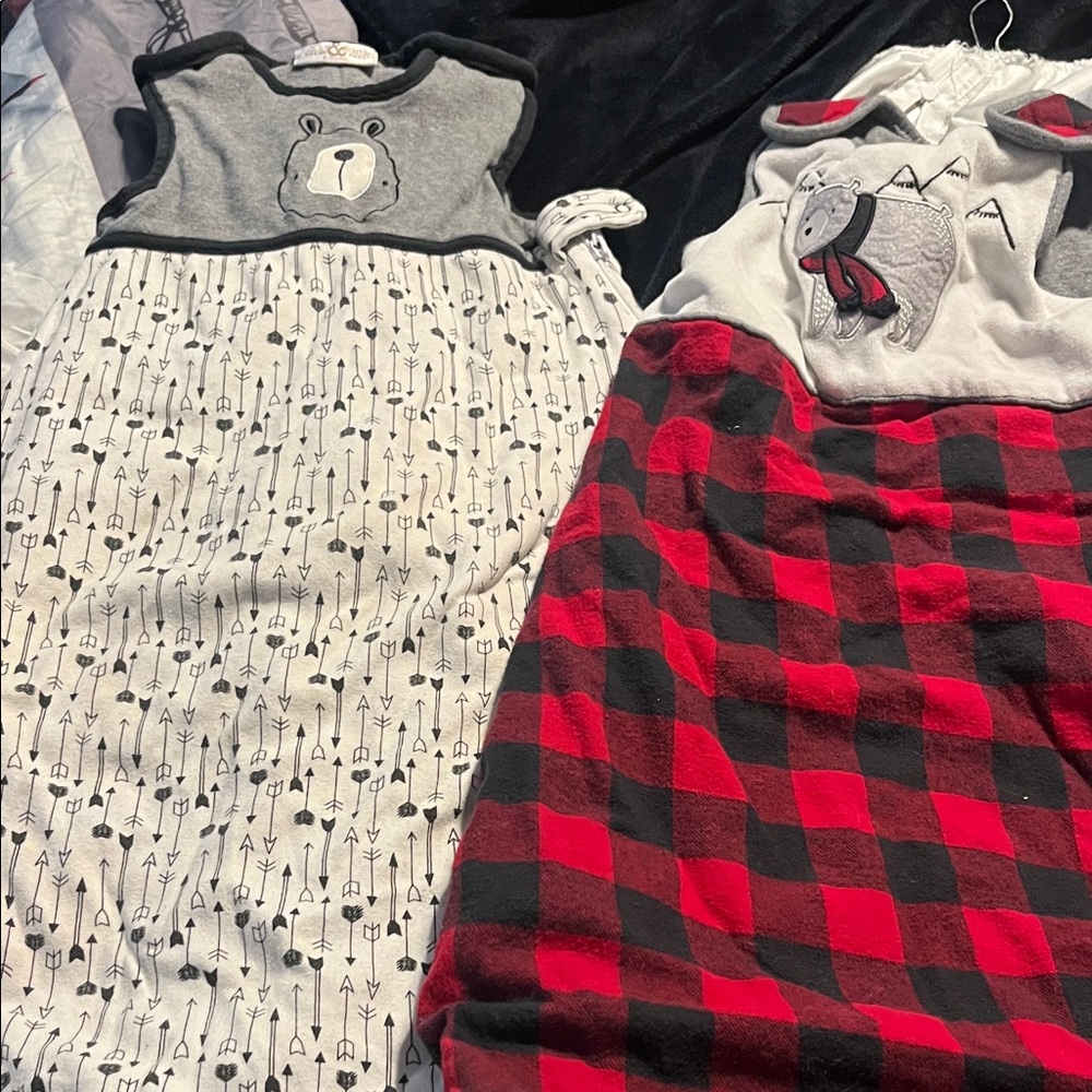 Kids Bear Sleep Sack Set - Grey & Red Buffalo Plaid